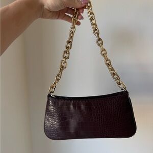 Zara Brown Croc-Embossed Chain Shoulder Bag